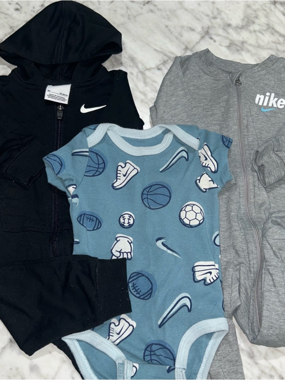 Nike Baby 3-Piece Bodysuit Set - Blue, Black, Gray